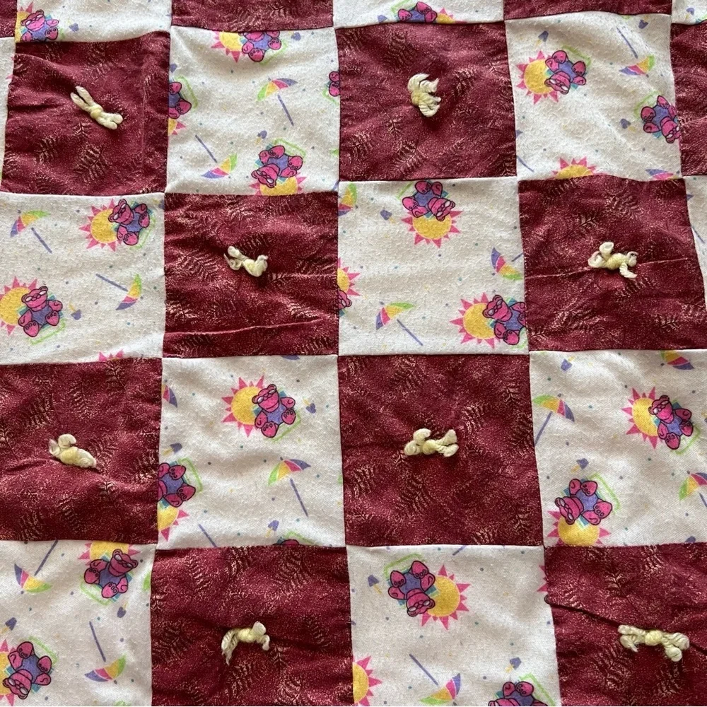 Vintage Handmade Patchwork Quilt 50x42 | Bears & Sunshine Print | Cozy Throw